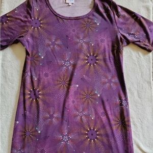 👠 LulaRoe Purple, Orange Blue Pink Starburst,  Scoop Neck, Pencil Midi Dress XL